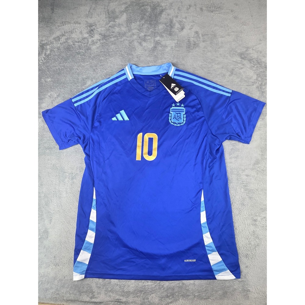 NWT Adidas Argentina Messi #10 Away Jersey Blue Gold Mens Size L Slim Fit